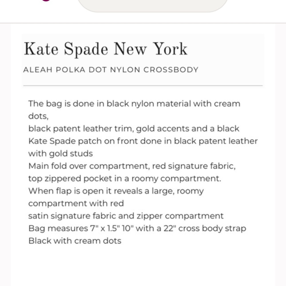#502 Kate spade Black and White Polka Dot Crossbody Bag. Very clean inside - Picture 15 of 15